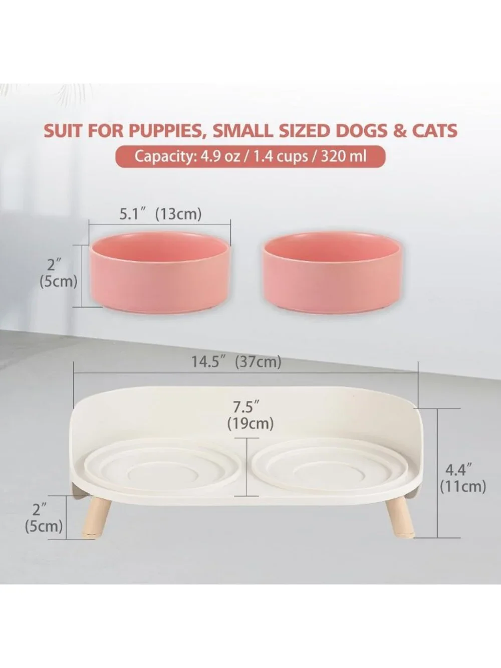 Elevated Cat Food & Water Bowl Set - Non-Slip Ceramic Dishes with Splash Guard
